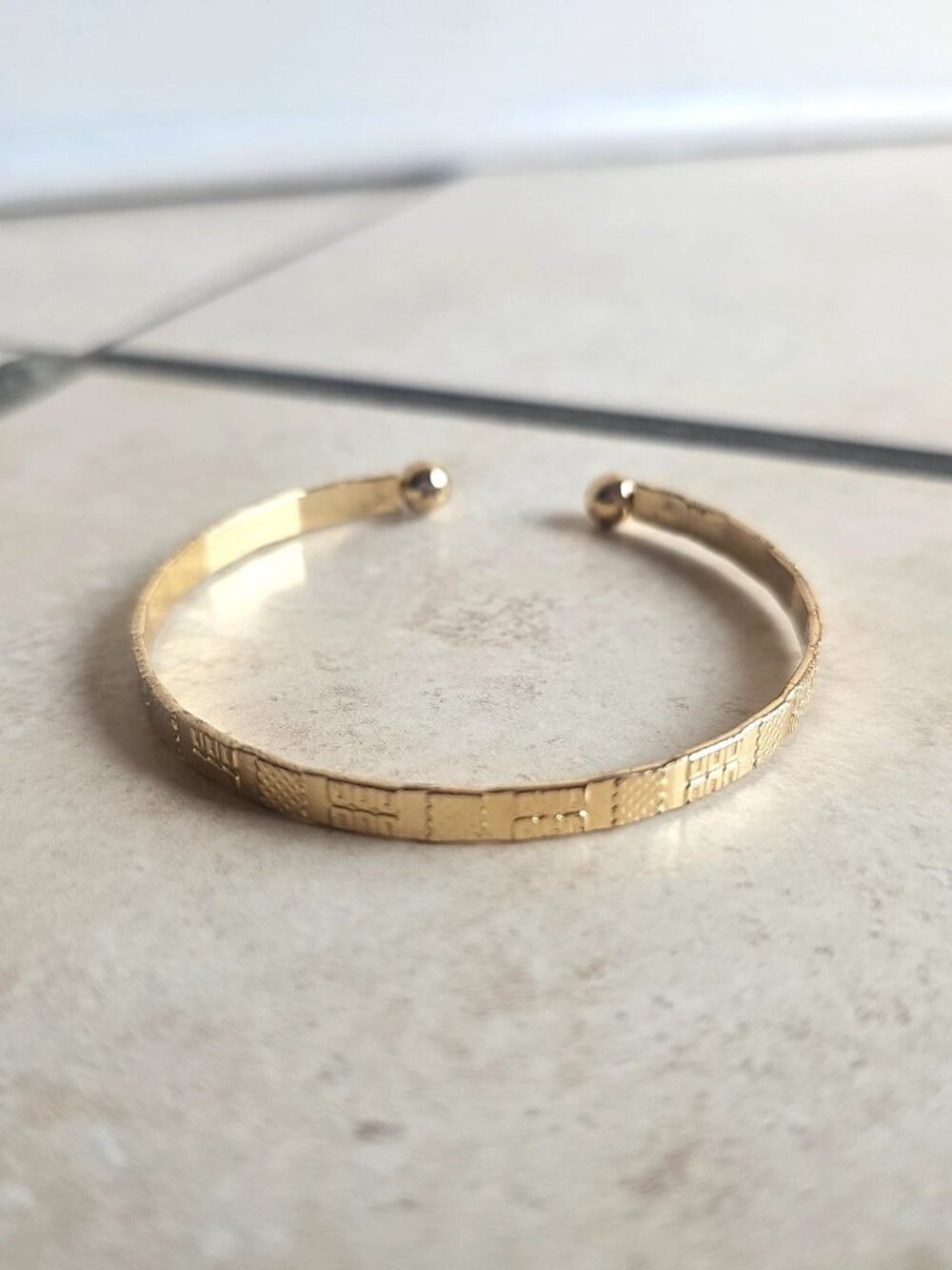 Open Gold-Tone Geometric Etchings Cuff Bangle Bracelet